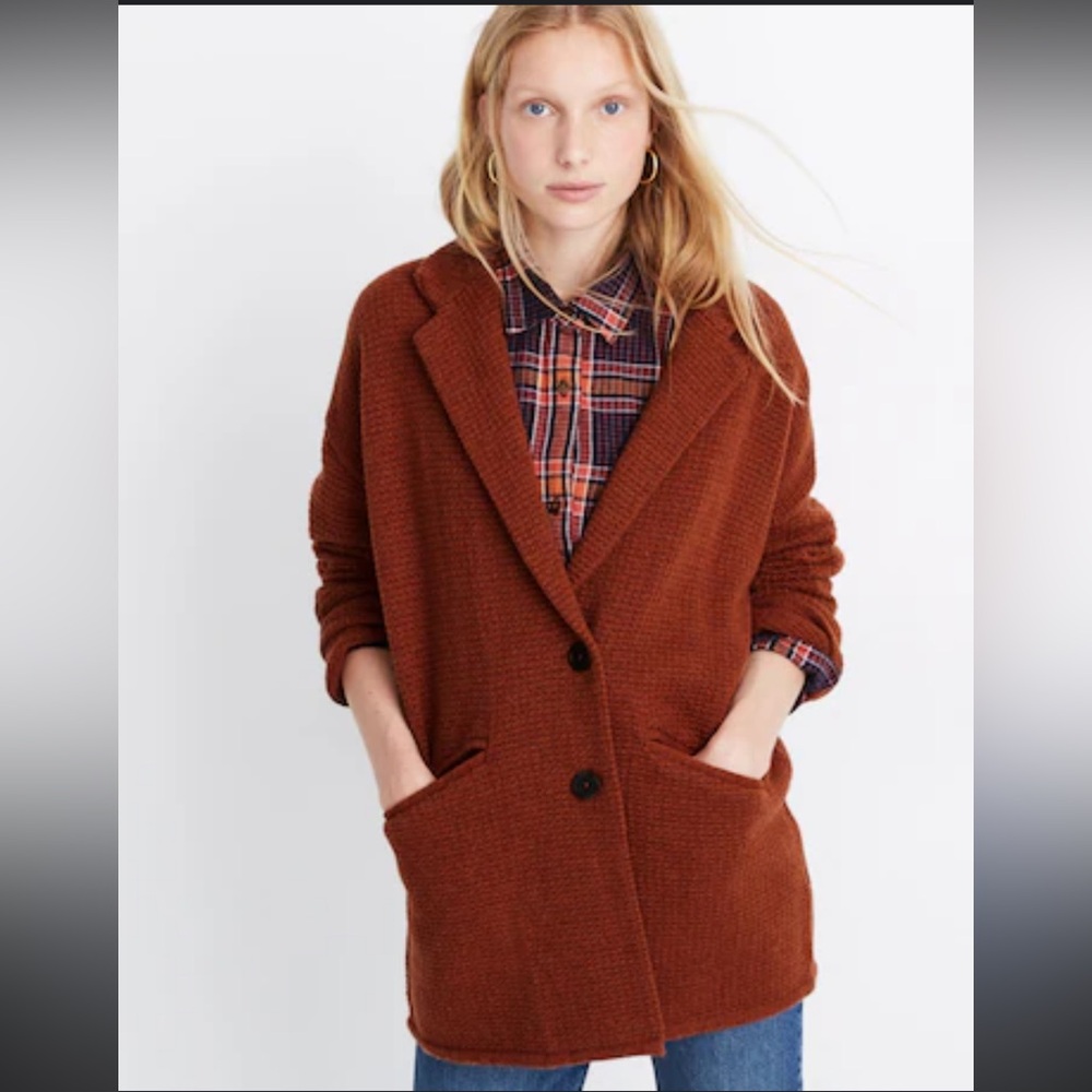 Madewell Textured Sweater Jacket Blazer Merino Heather Ember